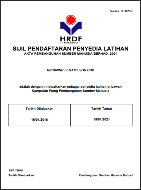 Sijil HRDF Richmind Legacy